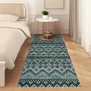 Washable Runner Rug Non Slip Boho Pattern 2x6 Blue Green for Hallway Bathroom Bedroom