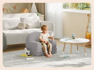 Foldable Lambswool Toddler Couch in Semi-Circular Design for Reading and Playroom, Grey
