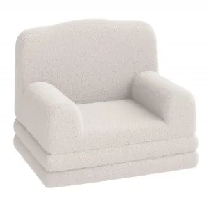 Foldable Lambswool Toddler Couch in Wave-Shaped Design for Reading and Playroom, White