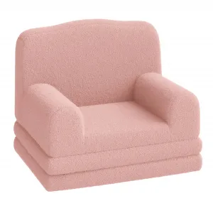 Foldable Lambswool Toddler Couch in Wave-Shaped Design for Reading and Playroom, Pink