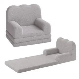 Foldable Lambswool Toddler Couch in Wave-Shaped Design for Reading and Playroom, Grey
