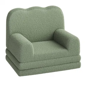 Foldable Lambswool Toddler Couch in Wave-Shaped Design for Reading and Playroom, Green