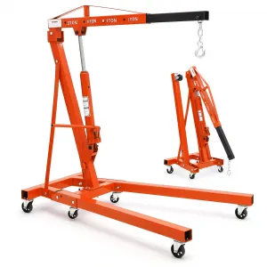 2-Ton Folding Engine Hoist - Cherry Picker Hydraulic Shop Crane with 4400 lbs Capacity, Orange