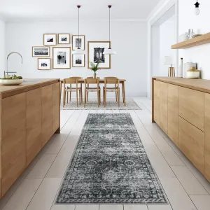 2x6 Non Slip Washable Kitchen Runner Rug Vintage Boho Indoor Carpet Dark Grey