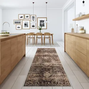 2x6 Non Slip Kitchen Runner Rug, Vintage Boho Indoor Throw Carpet for Hallways, Laundry Room, Entryway, Brown & Coffee