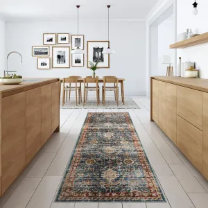 2x6 Non Slip Washable Kitchen Runner Rug for Hallways Vintage Boho Blue Soft Indoor Carpet