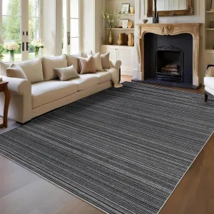 Modern Striped Rug 9x12 - Soft Low Pile, Non-Slip Backing, Durable Polyester, Easy to Clean, Reinforced Edges - Living Room, Bedroom, Home