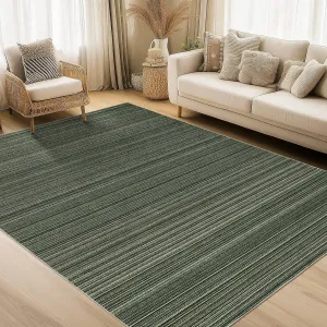 Large Area Rug 9x12 Modern Stripe Design Non-Slip Rubber Backing Polyester Soft Low Pile Foldable Washable Indoor Living Room Office