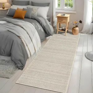 Washable Runner Rug 2x6 Low Pile Soft Polyester Non-Slip TPR Backing Distressed Striped Design Neutral Beige Entryway Bedroom