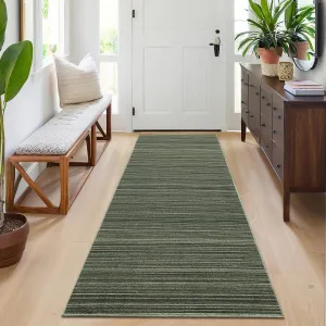 Bathroom Rug Runner 2x6 Washable Non-Slip Polyester Distressed Stripes Soft Low Pile Green Entryway Mat