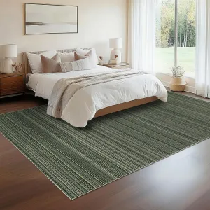 Modern Striped Rug 8x10 Area Rug Soft Low Pile Stain Resistant Durable Polyester TPR Non-Slip Backing Neutral Green Living Room Kitchen