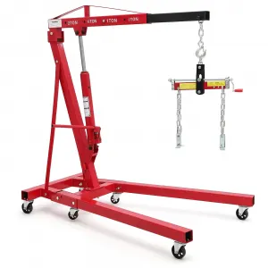 2-Ton Folding Engine Hoist Cherry Picker 4400 Lb Hydraulic Telescoping Boom Steel Red Garage Repair