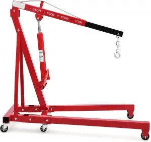 2T Folding Hydraulic Crane With Triangular Structure And Wheels For Automotive Repair Shops, Workshops, Warehouses, Carbon Steel, Foldable Design