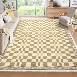 Area Rug 4x6 Non-Slip Low Pile Machine Washable Yellow for Entryway Bathroom Kitchen Laundry Room