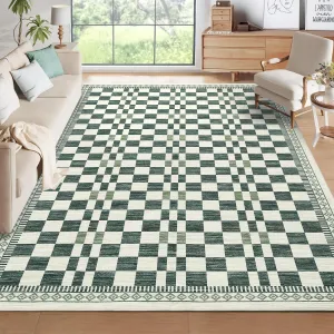 4x6 Area Rug Machine Washable Non-Slip Low Pile Green for Kitchen Baby Room Bathroom