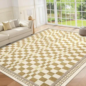 8x10 Area Rug Non-Slip Low Pile Stain-Resistant Carpet for Living Room Bedroom Dorm Home Bistro Patio Yellow