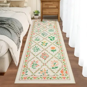 Washable 2x6 Runner Rug with Floral Diamond Pattern Non-Slip & Stain-Resistant 100% Polyester Soft Low Pile for Hallways Kitchen Bedroom