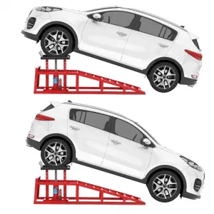 5-Ton Hydraulic Car Ramps - Heavy-Duty Vehicle Lift with Reflective Strips for Night Use, Adjustable Height from 9.8" to 15", Portable Auto Service Ramps for Oil Changes and Truck Maintenance in Garage