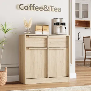 31.5" Sideboard Buffet Cabinet with 2 Doors and 2 Drawers for Dining Room, Natural