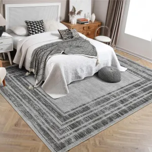 Washable Area Rug 9x12 Grey, Modern Solid Non-Slip Rug for Living Room, Bedroom, Apartment, Nursery