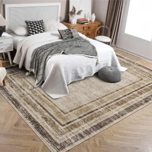 5x7 Washable Area Rug Brown, Non-Slip Stain Resistant Low Pile Carpet for Living Room Bedroom Dining Room Office Home Decor