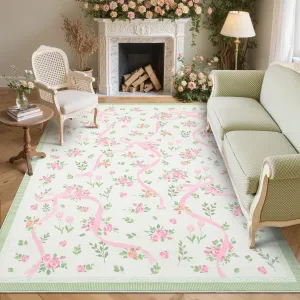 Modern Bowknot Printed Area Rug Indoor Soft Low Pile Washable Polyester Non-Shedding Foldable Bedroom Living Room Bathroom 10x13 ft