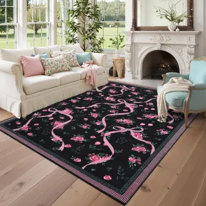 Washable Floral Area Rug 5'x7' Non-Slip Stain-Resistant Polyester Low-Pile Foldable Living Room Bedroom Nursery