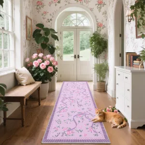 Modern Bowknot Printed Runner Rug 2x6 ft, Soft Low Pile, Washable Polyester, Non-Shedding, Foldable, Indoor Bedroom Living Room Bathroom