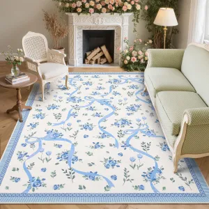 Modern Bowknot Printed Area Rug Soft Low Pile Polyester Washable Non-Shedding 5x7 ft Indoor Bedroom Living Room Bathroom