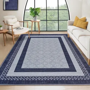 5x7 Washable Modern Area Rugs for Living Room, Bedroom, Dining Room, Navy Blue, Non-Slip Low-Pile Carpet