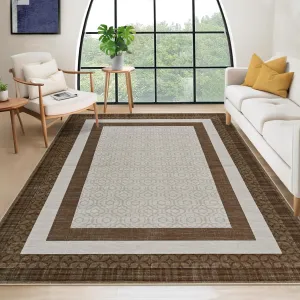 5x7 Washable Modern Area Rugs for Living Room Abstract Soft Non-Slip Low-Pile Rug Brown