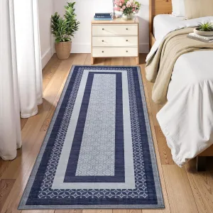 Washable Navy Blue 2x6 Runners for Hallways Modern Abstract Non Slip Bathroom Rug Runners Low-Pile Soft Kitchen Runner Rubber Backed Carpet for Bedroom Entryway