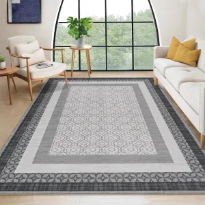 Washable 10x13 Area Rug Abstract Low-Pile Rug for Living Room Dining Room Bedroom Office Grey