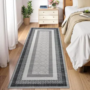 Washable Grey 2x6 Runners for Hallways Modern Abstract Non Slip Bathroom Rug Low-Pile Soft Kitchen Runner Rubber Backed Carpet