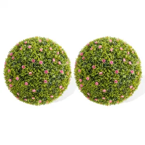 16.5" Artificial Plant Topiary Ball Set of 2 with Pink Flowers for Indoor Outdoor Porch Balcony Home Decor