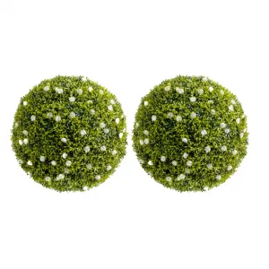 22.4" Artificial Plant Topiary Ball Set of 2 with White Flowers for Indoor Outdoor Porch Balcony Home Decor