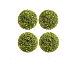 12.6" Artificial Plant Topiary Ball Set of 4 with Pink Flowers for Indoor Outdoor Porch Balcony Home Decor