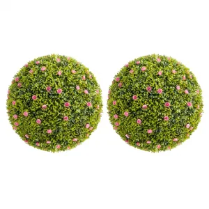 22.4" Artificial Plant Topiary Ball Set of 2 with Pink Flowers for Indoor Outdoor Porch Balcony Home Decor