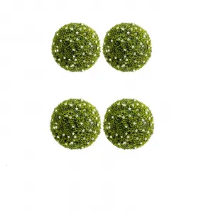 12.6" Artificial Plant Topiary Ball Set of 4 with White Flowers for Indoor Outdoor Porch Balcony Home Decor