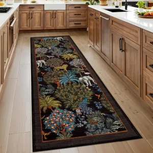 Jungle Rug 2x6 Kitchen Runner Rug Non-Slip Washable Faux Wool Soft Low-Pile Animal Print for Hallway Bedroom Entryway