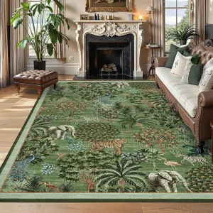 Modern Printed Area Rug Vintage Soft Low-Pile Polyester Washable Non-Shedding Non-Slip Indoor Bedroom Living Room