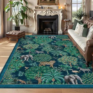 Modern Printed Area Rug Vintage Pattern Soft Low-Pile Polyester Washable Non-Shedding Non-Slip Indoor Bedroom Living Room 9x12 ft
