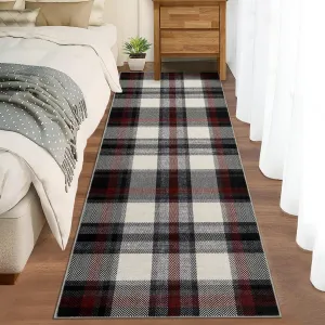 Washable 2x6 Runners Rug Non Slip Bath Mat Soft Plush Tartan Plaid Runner Black & White