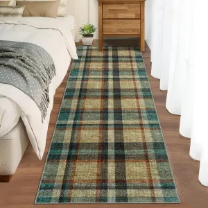 Washable 2x6 Runners Rug Non Slip Bath Mat Modern Soft Bedroom Rug Tartan Plaid Runner Farmhouse Kitchen Rugs Entryway Runners 2'x6' Brown & Beige