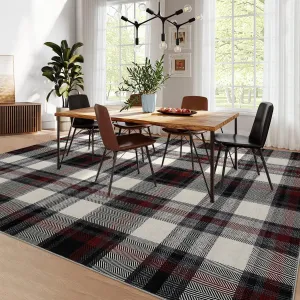 Washable Area Rug 5x7 Non Slip Modern Plaid Rug Soft Low Pile for Living Room Bedroom Black & White