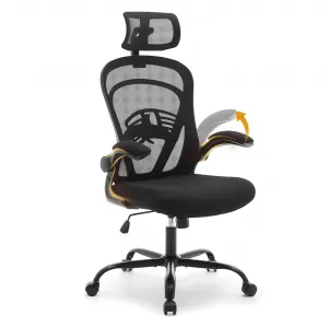 Ergonomic Office Chair, 300 LBS Capacity, High Back Mesh Desk Chair with Wheels, Flip-Up Armrests, Comfortable Lumbar Support Gaming Chairs for Home Office, Bedroom, Study, Black