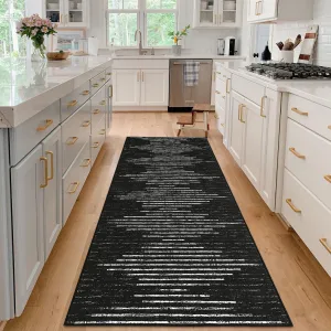 2x6 Striped Runner Rugs Non-Slip Low Pile Stain-Resistant Kitchen Rug Black and White