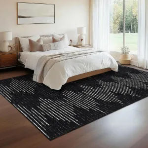 5x7 Washable Rugs Black and White for Living Room Bedroom Office, Non Slip Stain-Resistant Modern Striped Diamond Pattern