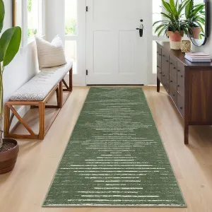 2x6 Striped Runner Rug Non-Slip Hallway Runner Green Low Pile Washable Mat for Kitchen Laundry Room Entryway