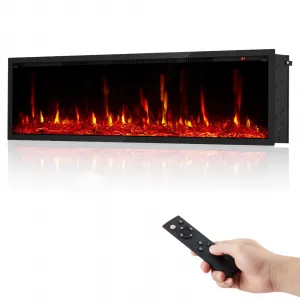 42 Inch Electric Fireplace Insert Ultra-Thin 4.2" Linear Design 750/1500W Heater 12-Color Flame Remote Control Wall Mounted Living Room